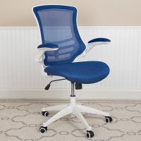 Flash Furniture BL-X-5M-WH-BLUE-GG Mid-Back Blue Mesh Swivel Ergonomic Task Office Chair with White Frame and Flip-Up Arms